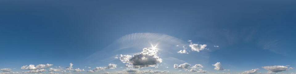 blue sky with beautiful clouds as seamless hdri 360 panorama view with zenith for use in 3d...