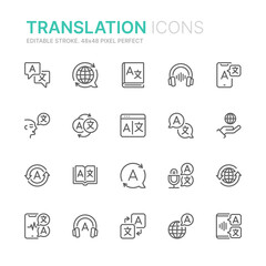 Collection of translation related outline icons. 48x48 Pixel Perfect. Editable stroke