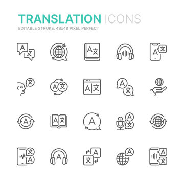 Collection of translation related outline icons. 48x48 Pixel Perfect. Editable stroke