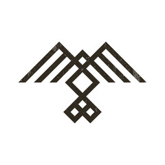 minimalistic abstract line art black grunge sign of bird of prey in ethnic style