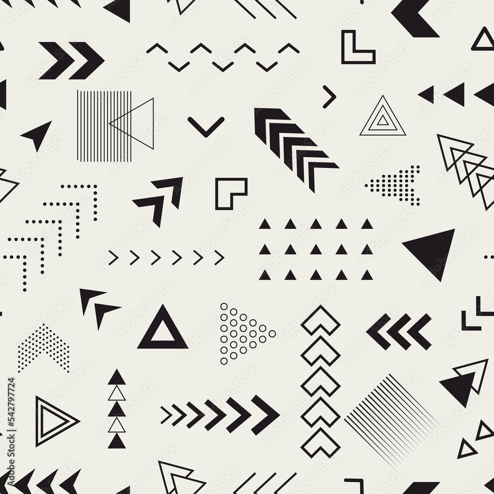 Wall mural geometric seamless pattern. repeated abstract arrow background. modern triangle gray texture. repeat