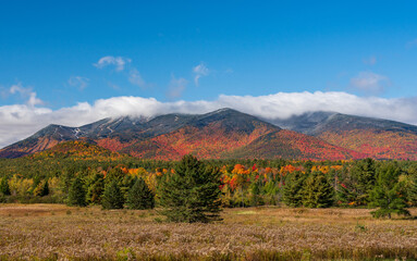 Snowliage conditions with ice on Whiteface Mountain near Wilmington NY in the autumn