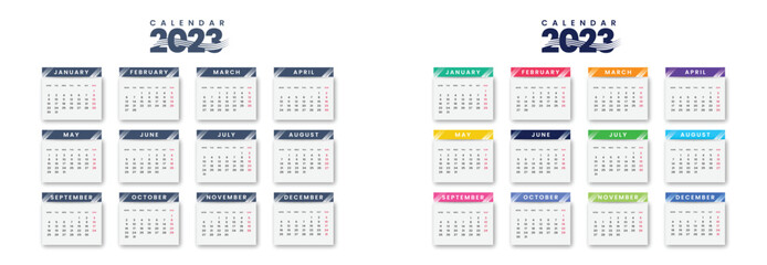 Set of colorful style 2023 calendar template designs