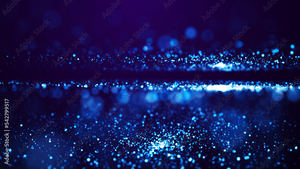 Wall mural magical sparkles of light form abstract structures. blue glow particles with amazing bokeh for fanta