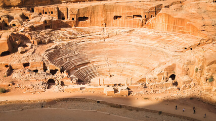 Ancient theater in Petra Rose City, Jordan. The city of Petra was lost for over 1000 years. Now one...