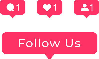 Pink Follow Buttons and Icons Set for Social Media Web Elements Vector