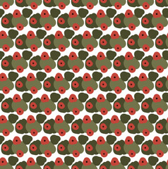 Red flowers on green, seamless vector sketch pattern