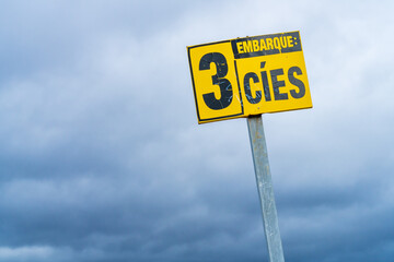Cies Islands sign on the pier of the port of Vigo, in Galicia, to go by boat to the islands.