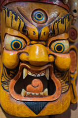 Colorful mask used for dancing at a yearly festival called Tsechu to celebrate Buddhism in Bhutan.