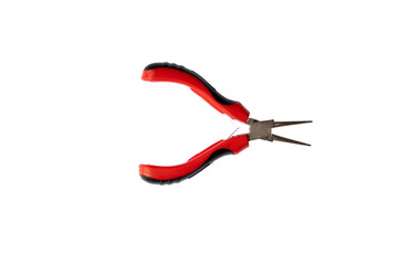 red and black fine-nosed pliers used in electronics and electricity on transparent background png