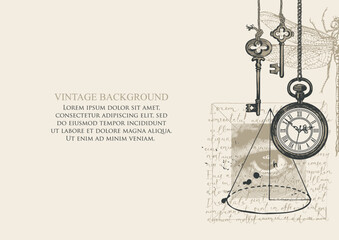 Vector banner on a writers theme with sketches and place for text. Writer workspace. Vintage illustration with hand-drawn human eye, books, dragonfly and unreadable handwritten notes