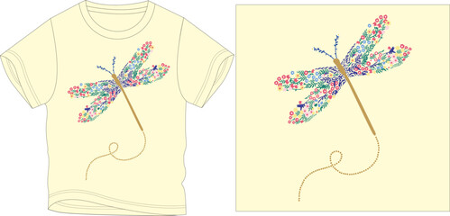 COLORFUL DRAGON FLY t-shirt graphic design vector illustration