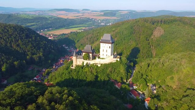 Karlstejn medieval castle in Central Bohemia from above