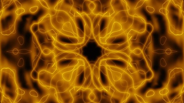 Yellow abstract flower kaleidoscope energy loop animation