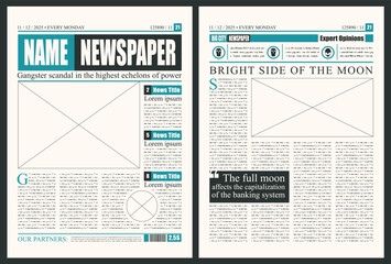 Vector template for the layout of the newspaper. Newspaper columns with unreadable text, headlines and place for illustrations