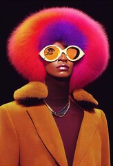 A mannequin wearing a colorful hat and sunglasses, funk art, soft fur texture. Image generated with Artificial Intelligence. - obrazy, fototapety, plakaty