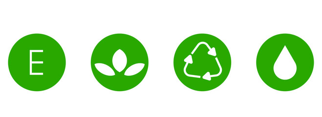 ecological icon set, green vector environment, energy sign and symbol concept on white background