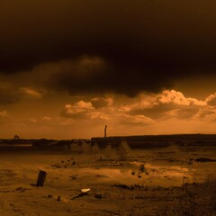 Apocalyptic wasteland after a nuclear fallout apocalypse