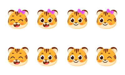 Obraz na płótnie Canvas Set of cute happy tiger avatar characters Vector