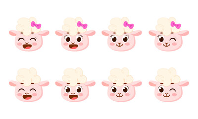 Set of cute happy sheep avatar characters Vector