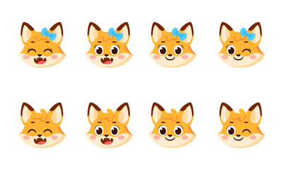 Obraz premium Set of cute happy fox avatar characters Vector