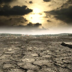 Apocalyptic wasteland after a nuclear fallout apocalypse