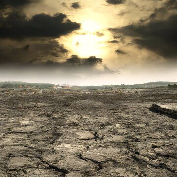 Apocalyptic wasteland after a nuclear fallout apocalypse