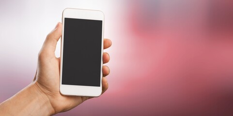 Hand of person hold phone with a blank screen