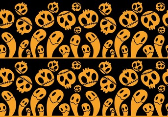 Halloween ghost and skulls seamless cartoon pattern for wrapping paper and kids clothes print and fabrics and linens