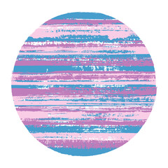 Abstract circle vector geometric shape with striped texture of ink horizontal lines. Old paint texture disk. Badge round shape circle logo element with grunge background of stripes.