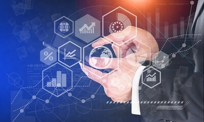 Business person hold digital tablet with graphs