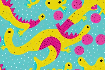 2d illustrated handdrawn seamless childish pattern with cute crocodile on a white background. Kids texture for fabric wrapping textile wallpaper apparel. Alligator. Illustration.