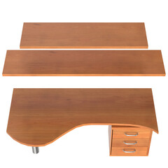 3d rendering illustration of a desk with drawers and shelves