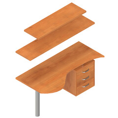 3d rendering illustration of a desk with drawers and shelves