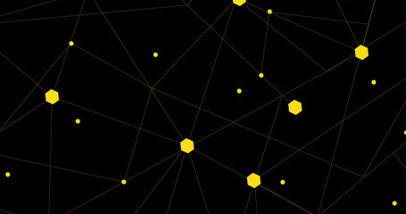 Yellow network. Abstract connection on black background. Network technology background with dots and lines for desktop. Ai background. Abstract concept. Line background, network technology vector