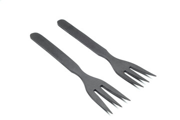 Black Wooden fork isolated on white. Cooking utensil