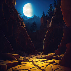 Night landscape with rocks and moon