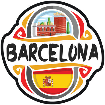 Barcelona Spain Flag Travel Souvenir Sticker Skyline Logo Badge Stamp Seal Emblem Vector SVG EPS