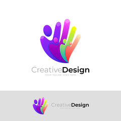 Obraz premium People care logo and social design template, hand and people care icon