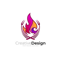 Fire logo, Barbecue logo with simple design template, BBQ icon