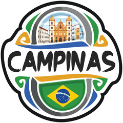 Campinas Brazil Flag Travel Souvenir Sticker Skyline Landmark Logo Badge Stamp Seal Emblem SVG EPS