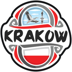 Krakow Poland Flag Travel Souvenir Sticker Skyline Landmark Logo Badge Stamp Seal Emblem SVG EPS