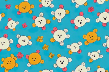 Collection of one print and one seamless pattern. Toy Teddy bears. Funny poses. Humor textile composition, hand drawn style print. 2d illustrated illustration.