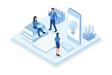 Planning schedule, Characters filling to do list and creative diary. Daily planning concept, isometric vector modern illustration