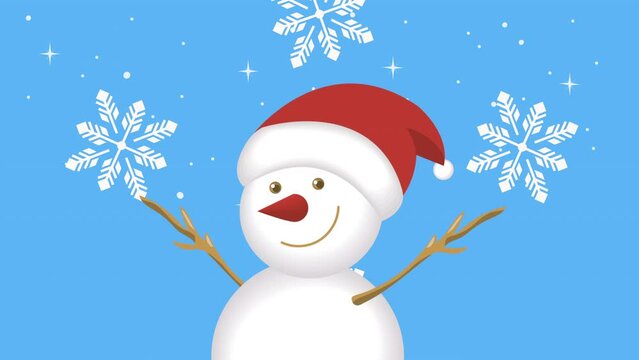 christmas snowman with snowflakes animation