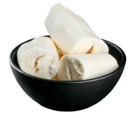 Fresh peeled raw cassava cut into pieces with transparent background