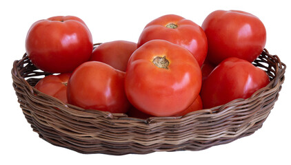 Basket with red ripe tomatoes. png transparent background
