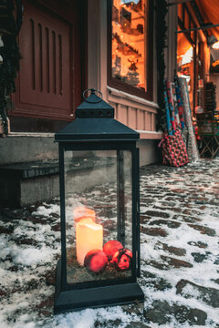 lantern in the snow