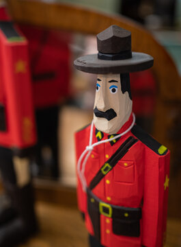 Royal Canadian Police Officer Wooden Sculpture. The Mounted Police Figurine In Gift Souvenir Store