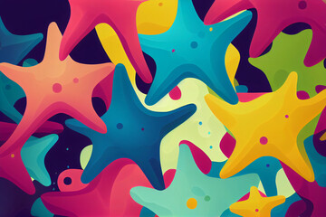Fototapeta na wymiar Seaside illustration colorfull with colofull starfishes